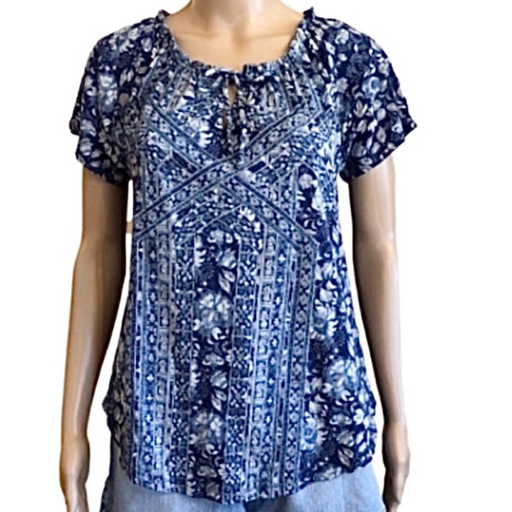 Lucky Brand boho top with elastic neckline Sz.S